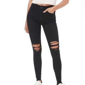 American Eagle Black Distressed High-Rise Jeans
